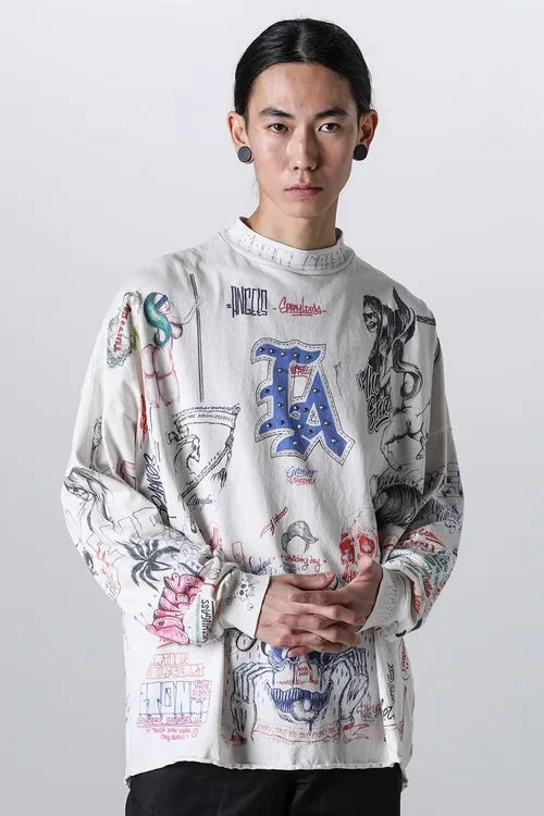 SAINT Mxxxxxx × BORNXRAISED BR_LS TEE/LA/WHT Latest co-branded model LA diamond all-over long sleeves off-white S-XL Super heavy work started in February and lasted three months Super complex 36 sets of screens Outlined pictures make you doubt your life Super perfect reproduction of printing Genuine Czech diamonds Pressure-free reproduction
